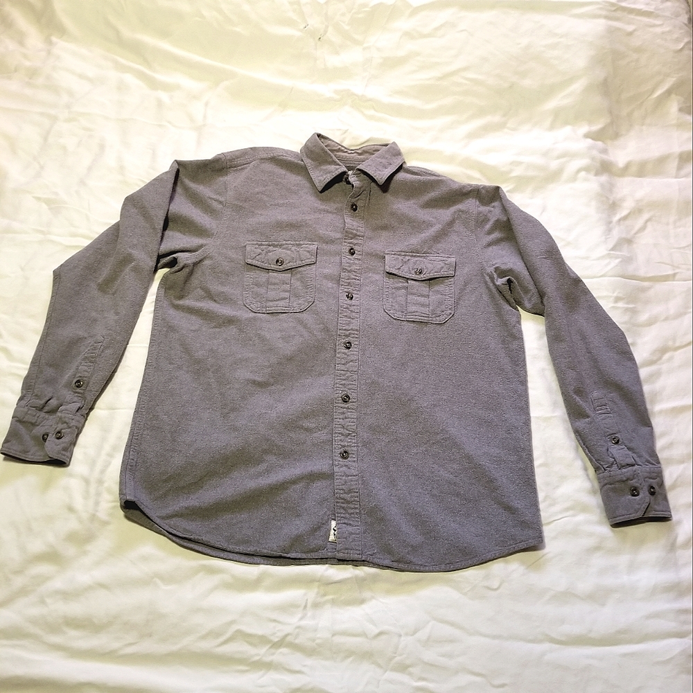Eddie Bauer Men's Large Button Up Flannel Shirt Gray Solid Long Sleeve Size Lg